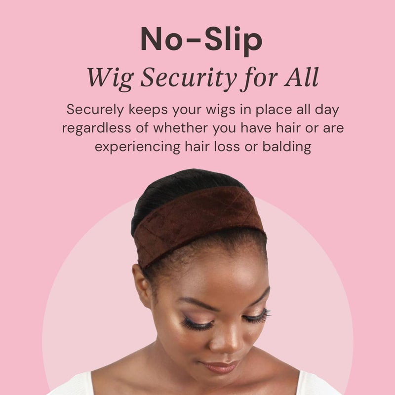 MILANO COLLECTION WiGrip Comfort Band with 9 Pack Nylon Wig Cap Liners Combo, Non-Slip Velvet Wig Grip Band & 9 Elastic Wig Caps, Adjustable, One Size Fits All, Chocolate Brown - Image 5